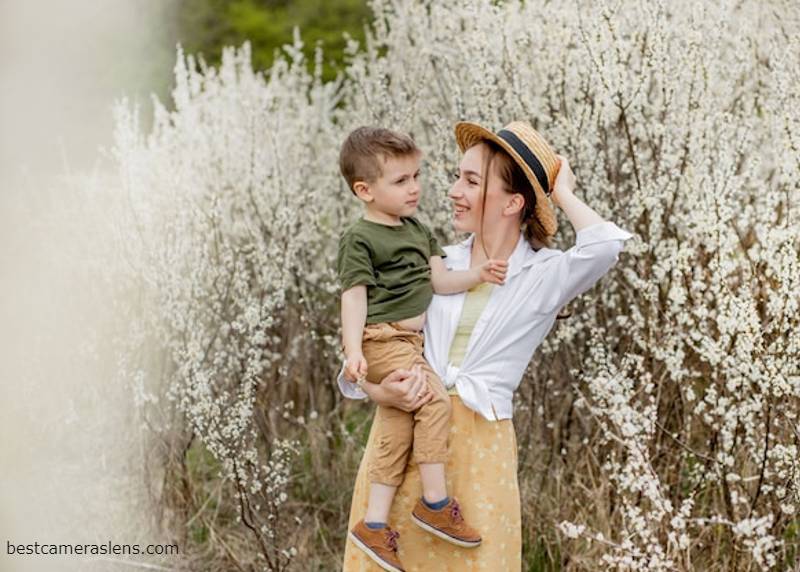 A mother-son image shoot on the subject of flowers